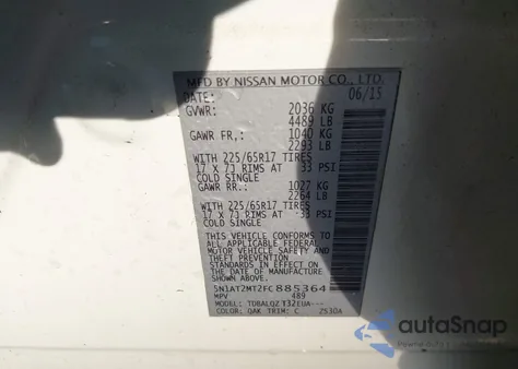 2015 Nissan Rogue Sv z USA, uszkodzony, nr VIN 5N1AT2MT2FC885364